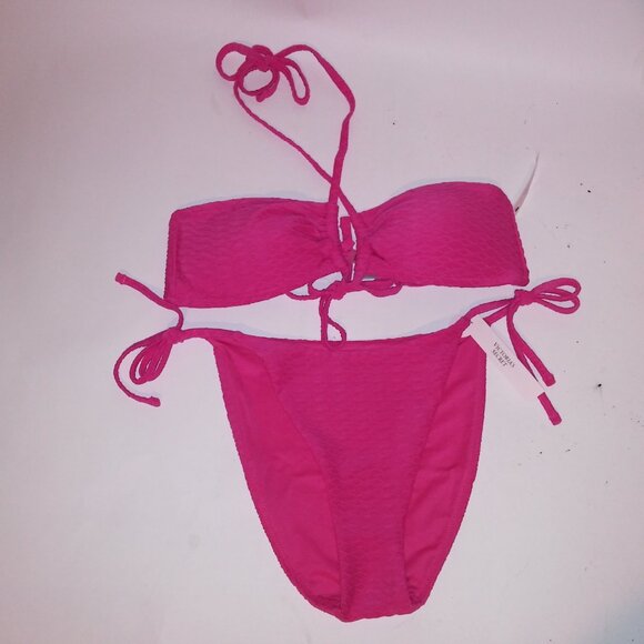 Victoria Secret Swim Bikini Top & Bottom Pink Textured Convertible String Remova - Picture 13 of 16